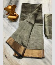 gray colour mangalagiri pattu sarees with Jari Border design