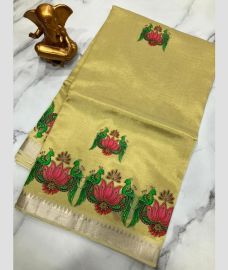 brown colour mangalagiri pattu sarees with All over Printed design