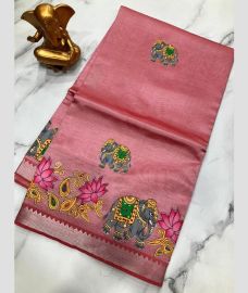 pink colour mangalagiri pattu sarees with All over Printed design