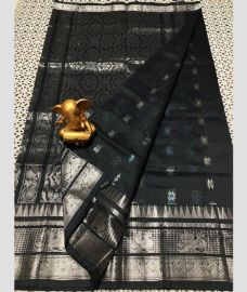 silver and charcoal colour mangalagiri pattu sarees with Kanchi Border design