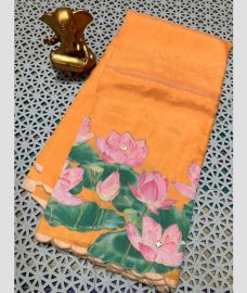 coral colour mangalagiri pattu sarees with Plain design