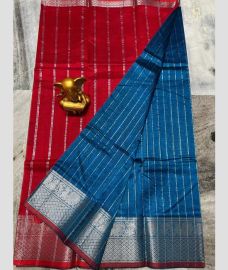 cyan blue and magenta colour mangalagiri pattu sarees with Kanchi Border design