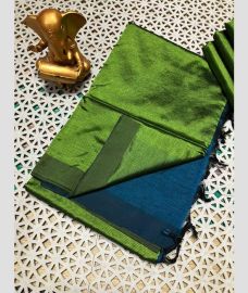 olive green colour mangalagiri pattu sarees with Plain design