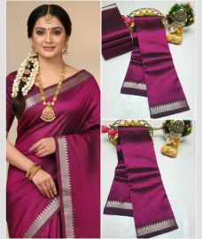 purple colour mangalagiri pattu sarees with Kanchi Border design