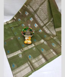 olive and silver colour mangalagiri pattu sarees with Kanchi Border design