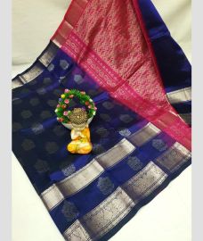 blue and pink colour mangalagiri pattu sarees with Kanchi Border design