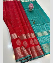 magenta and blue colour mangalagiri pattu sarees with All over Buttas design