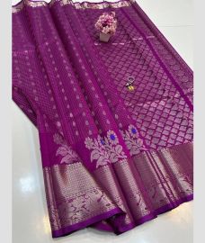 purple colour mangalagiri pattu sarees with All over Buttas design