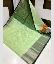 green and light green colour mangalagiri pattu sarees with Pochampally Border design