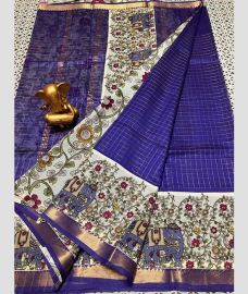 blue colour mangalagiri pattu sarees with All over Lines design
