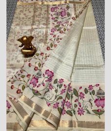 gray colour mangalagiri pattu sarees with All over Lines design