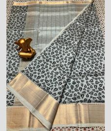 silver colour mangalagiri pattu sarees with All over Printed design