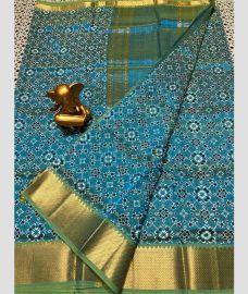 blue colour mangalagiri pattu sarees with All over Printed design