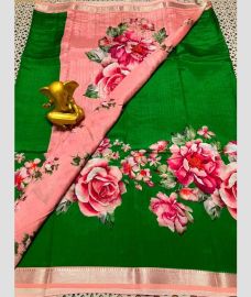 green and pink colour mangalagiri pattu sarees with All over Printed design