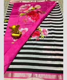 purple and block colour mangalagiri pattu sarees with All over Printed design