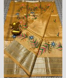 brown colour mangalagiri pattu sarees with Kanchi Border design