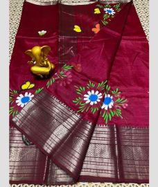 silver and maroon red colour mangalagiri pattu sarees with Kanchi Border design