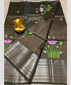 silver and grey colour mangalagiri pattu sarees with Kanchi Border design