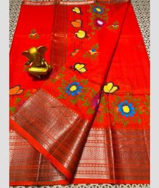 maroon red colour mangalagiri pattu sarees with Kanchi Border design
