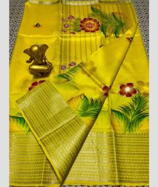 yellow ' mangalagiri pattu sarees with Kanchi Border design