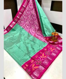 purple and blue colour mangalagiri pattu sarees with Pochampally Border design