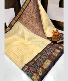 cream colour mangalagiri pattu sarees with Pochampally Border design