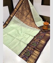 grey and brown colour mangalagiri pattu sarees with Pochampally Border design