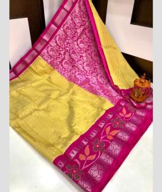 brown and silver colour mangalagiri pattu sarees with Pochampally Border design