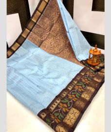 light blue colour mangalagiri pattu sarees with Pochampally Border design