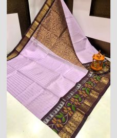 brown and light purple colour mangalagiri pattu sarees with Pochampally Border design
