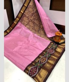 pink colour mangalagiri pattu sarees with Pochampally Border design