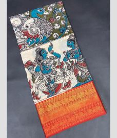 gray and brown colour mangalagiri pattu sarees with Kanchi Border design