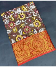 brown and grey colour mangalagiri pattu sarees with Kanchi Border design