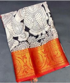 grey and brown colour mangalagiri pattu sarees with Kanchi Border design