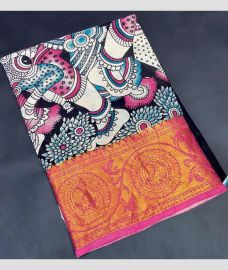 grey and blue colour mangalagiri pattu sarees with Kanchi Border design