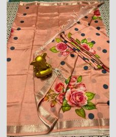 pink colour mangalagiri pattu sarees with All over Printed design