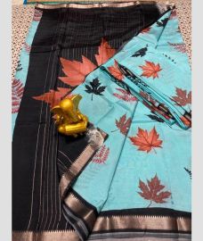block and blue colour mangalagiri pattu sarees with All over Printed design