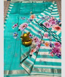 blue colour mangalagiri pattu sarees with All over Printed design