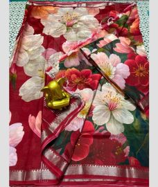 maroon and grey colour mangalagiri pattu sarees with All over Printed design