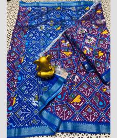 navy blue colour mangalagiri pattu sarees with All over Printed design