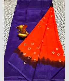 violet and orange colour mangalagiri pattu sarees with Plain design