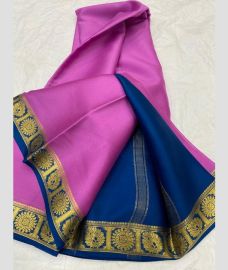 purple and blue colour mysore silk sarees with Plain design