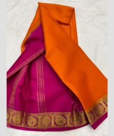 purple and orange colour mysore silk sarees with Plain design