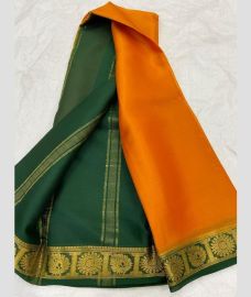 blue and orange colour mysore silk sarees with Plain design