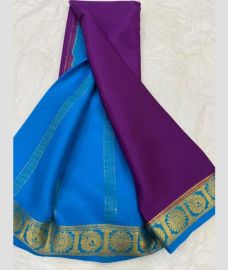 blue and purple colour mysore silk sarees with Plain design