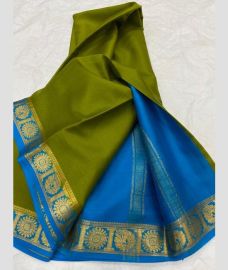 green and blue colour mysore silk sarees with Plain design