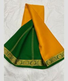 green and orange colour mysore silk sarees with Plain design