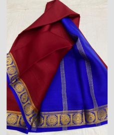 blue and maroon colour mysore silk sarees with Plain design