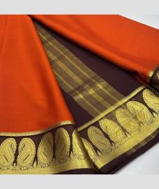 orange and brown colour mysore silk sarees with Traditional Border design