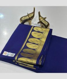 navy blue colour mysore silk sarees with Traditional Border design